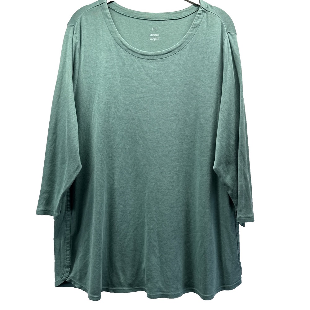 J Jill Pima 3/4 Sleeves Scoop Neck Tee Size XL Solid Green 100% Cotton Pullover